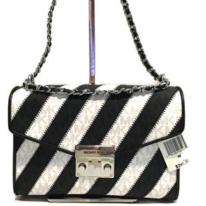 Women's Michael Kors Medium Rose Flap over Crossbody Shoulder Bag Black/white